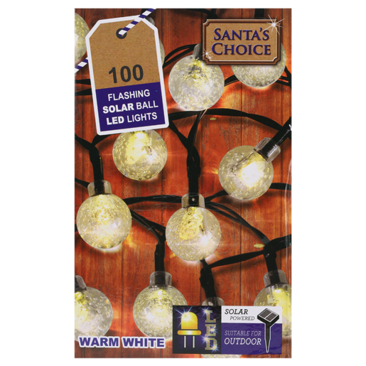 Santa's Choice Warm White LED Solar Ball Lights 100 Piece