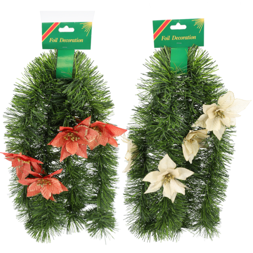 Christmas Tinsel With Flowers 2m 4 Piece (Assorted Item - Supplied At Random)