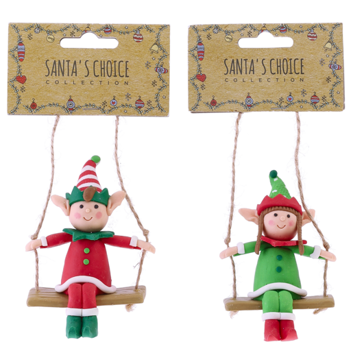 Santa's Choice Clay Elf on Swing Tree Decoration (Assorted Item - Supplied At Random)