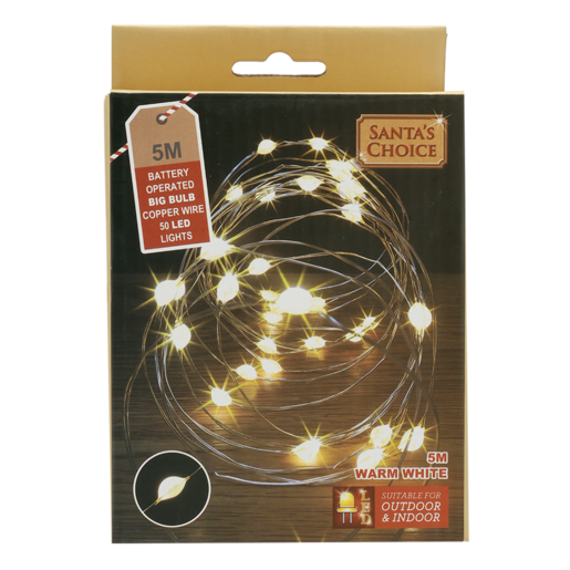 Santa's Choice Battery-Operated Copper Wire LED Lights 50 Lights
