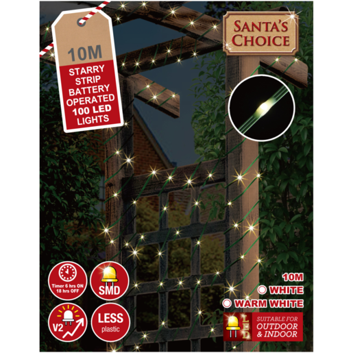 Santa's Choice Battery Operated Starry Strip 100 LED Lights 10m