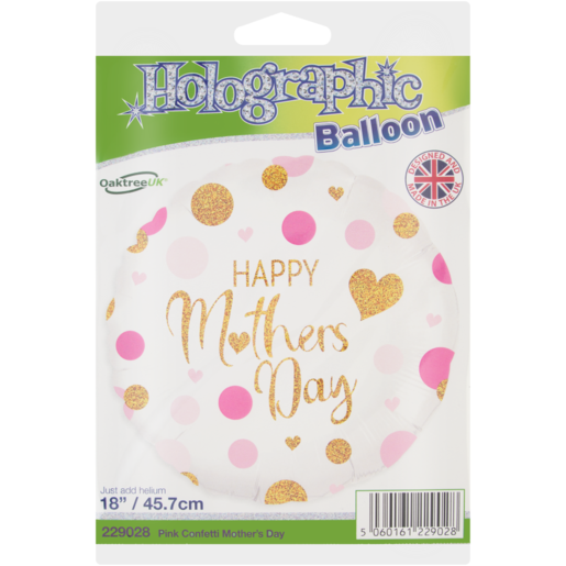 Oaktree UK Pink Confetti Mother's Day Holographic Balloon 45.7cm