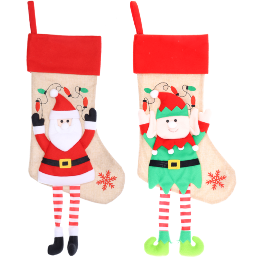 Hessian Christmas Stocking With Doll (Assorted Item - Supplied At Random)