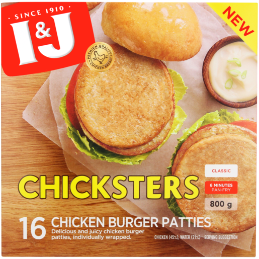 I&J Frozen Chicksters Chicken Burger Patties 800g