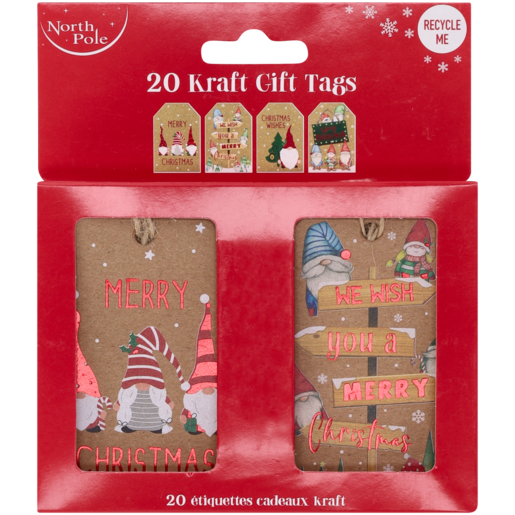 North Pole Christmas Kraft Tags 20 Piece