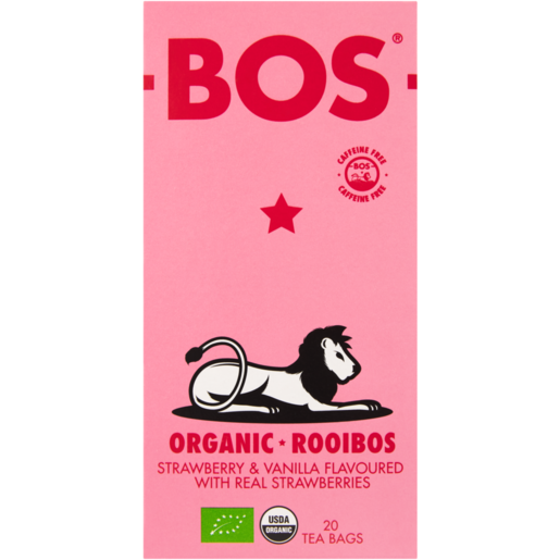 BOS Strawberry & Vanilla Flavoured Organic Rooibos Tea Bags 20 Pack
