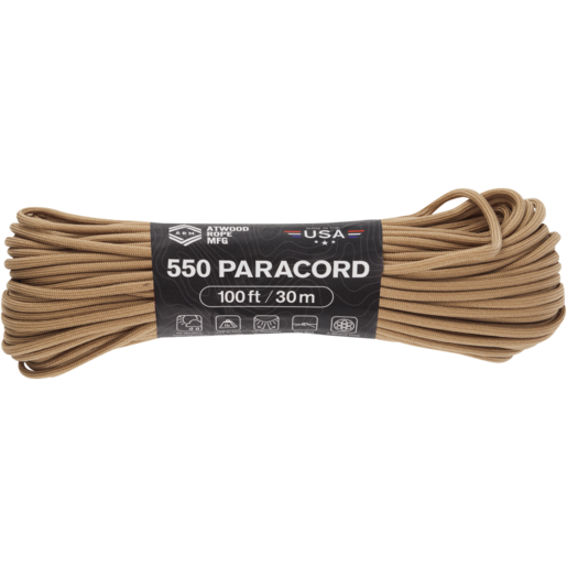 Atwood Rope Mfg Tan 550 Paracord 100ft / 30m, Rope