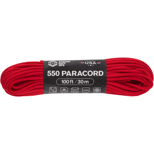 Atwood Rope Mfg Red 550 Paracord 100ft / 30m