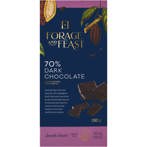 Forage And Feast 70% Dark Chocolate Slab 100g