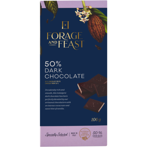 Forage And Feast 50% Dark Chocolate Slab 100g