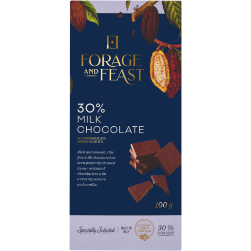 Forage And Feast 30% Milk Chocolate Slab 100g