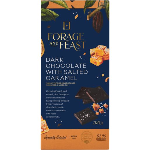 Forage And Feast Salted Caramel Dark Chocolate Slab 100g