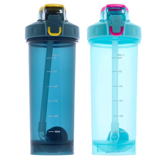 Gym Protein Plastic Bottle with Straw 800ml (Colour May Vary)