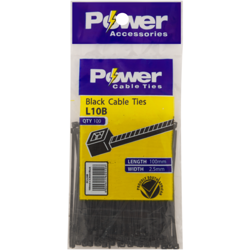 Power Black Cable Ties 100mm 100 Pack