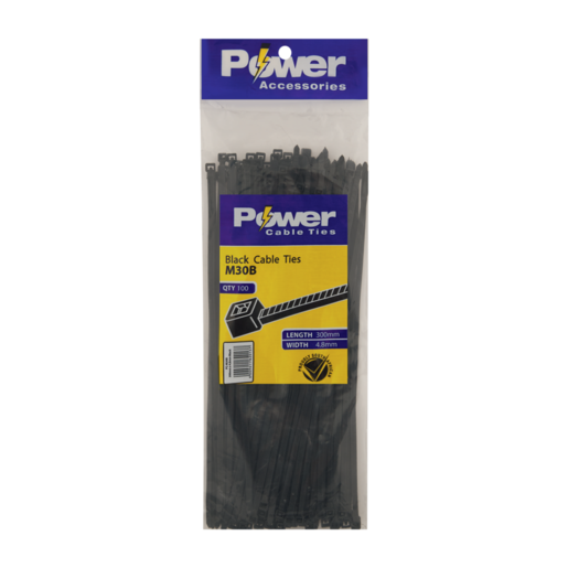 Power Black Cable Ties 300mm 100 Pack
