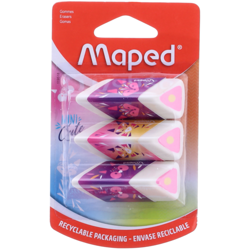 Maped Mini Cute Pyramid Eraser 3 Pack (Colour May Vary)