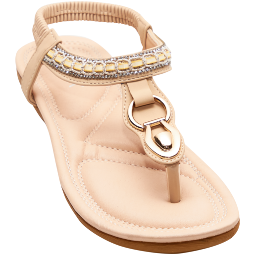 Ladies Cream Elastic Slingback Sandals Size 3-8