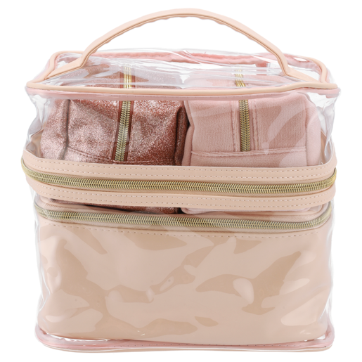 Beauty Pink Glitter Toiletry Bag Set 4 Piece