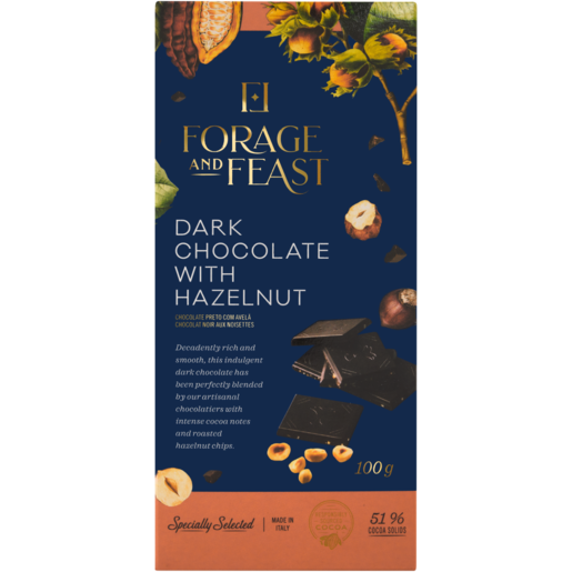 Forage And Feast 51% Dark Chocolate With Hazelnut Slab 100g