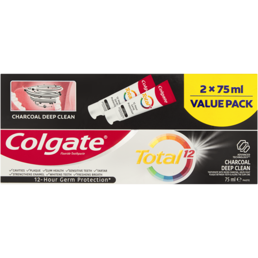 Colgate Total 12 Charcoal Deep Clean Fluoride Toothpaste 2 x 75ml