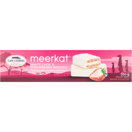 Cape Cookies Meerkat White Choc & Strawberry Biscuits 200g