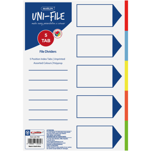 Marlin Uni-File A4 File Dividers 5 Pack