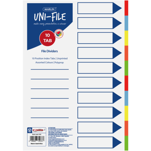 Marlin Uni-File A4 File Dividers 10 Pack
