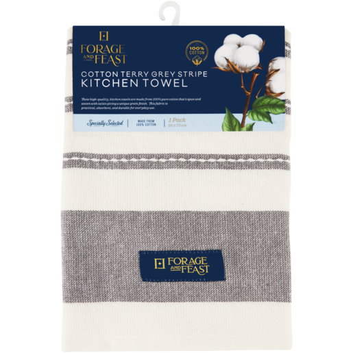 Forage And Feast Grey Stripe Terry Cotton Kitchen Towel