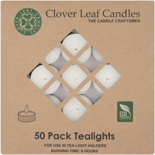Clover Leaf White Tealight Candles 50 Pack