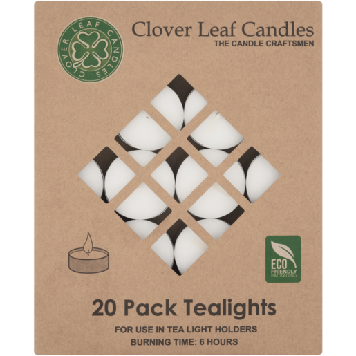 Clover Leaf White Unscented Tealight Candles 20 Pack