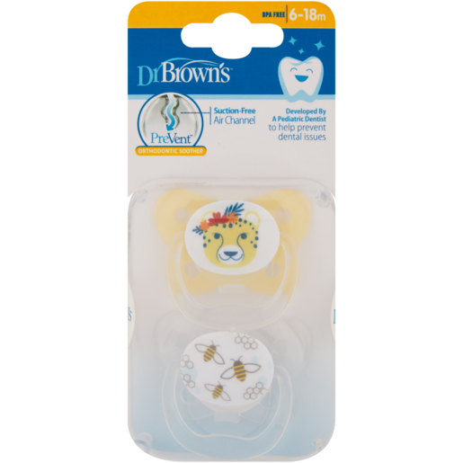Dr. Brown’s PreVent Orthodontic Soothers 6 - 18 Months 2 Pack
