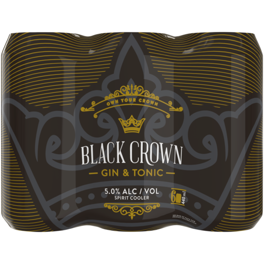 Black Crown Gin & Tonic Spirit Cooler Cans 6 x 440ml