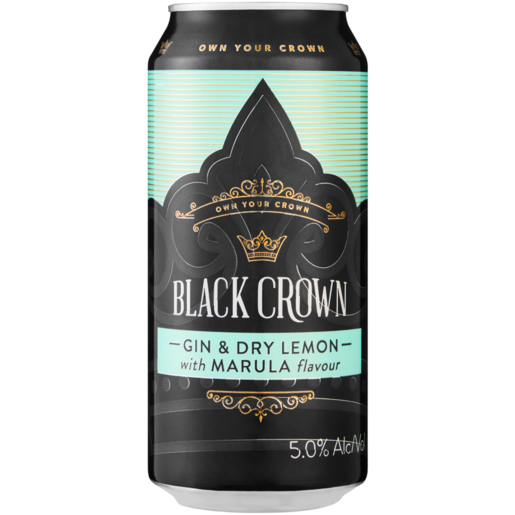 Black Crown Gin & Dry Lemon with Marula Spirit Cooler Can 440ml