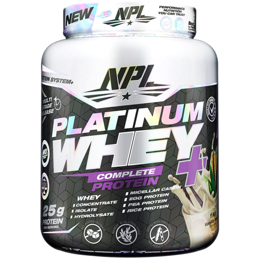 NPL Platinum Vanilla Bean Flavoured Whey+ Protein Powder 1kg