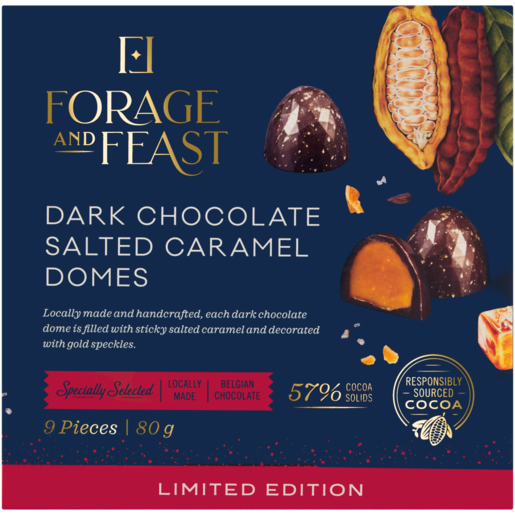 Forage And Feast Limited Edition Xmas Dark Chocolate Salted Caramel Domes 80g