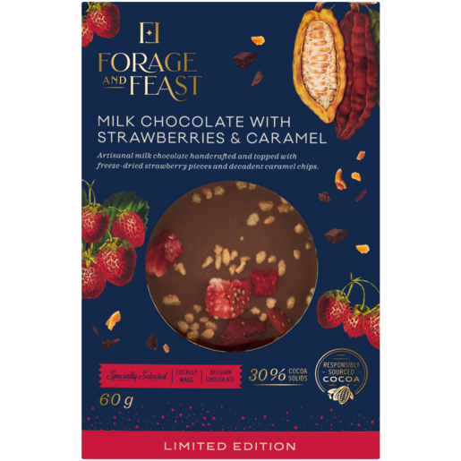 Forage And Feast Limited Edition Xmas Milk Chocolate With Strawberries & Caramel 60g