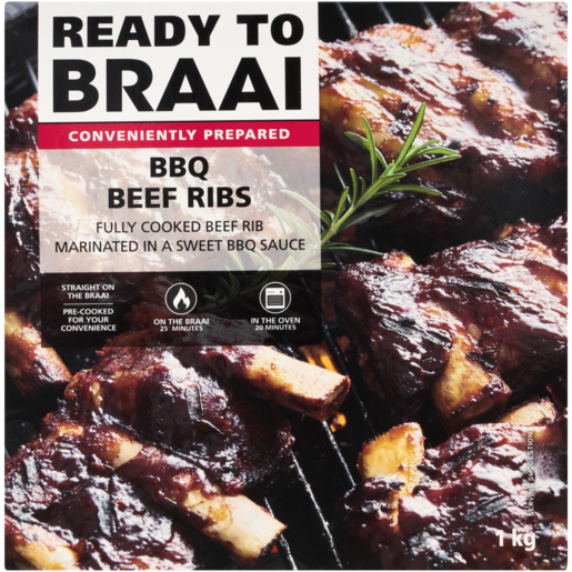 Ready To Braai Prepared Barbeque Beef Ribs 1kg