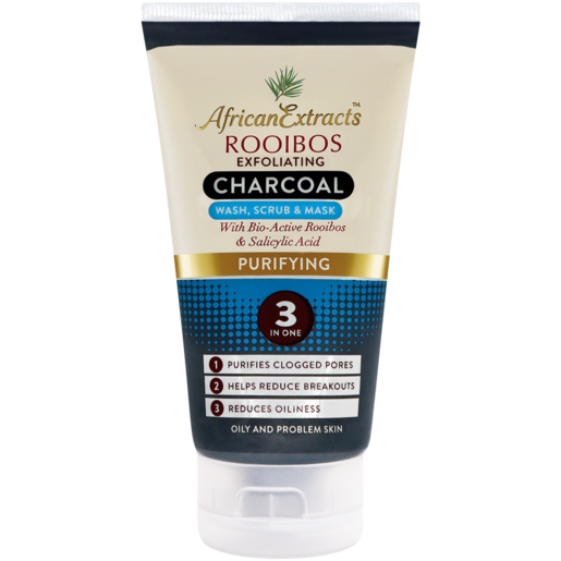 African Extracts Rooibos Charcoal 3-In-1 Face Wash, Scrub & Mask 150ml