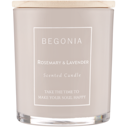 Begonia Rosemary & Lavender Scented Glass Candle With Lid 9cm