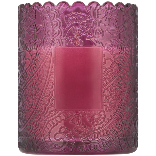 Floral Vanilla Scented Deep Pink Glass Candle 10cm