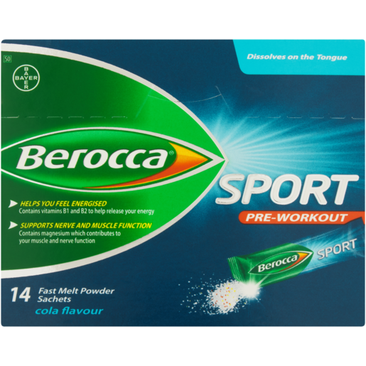 Bayer Berocca Sport Cola Pre-Workout Fast Melt Powder Sachets 14 Pack