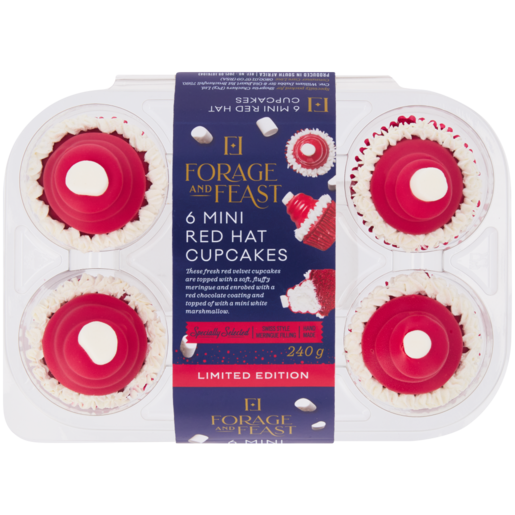 Forage And Feast Limited Edition Mini Red Hat Cupcakes 6 Pack