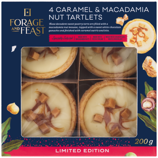 Forage And Feast Limited Edition Caramel & Macadamia Nut Tartlets 4 Pack