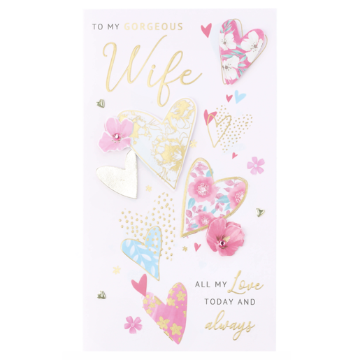 Champagne Hearts Wife Everyday Birthday Card 1 Piece