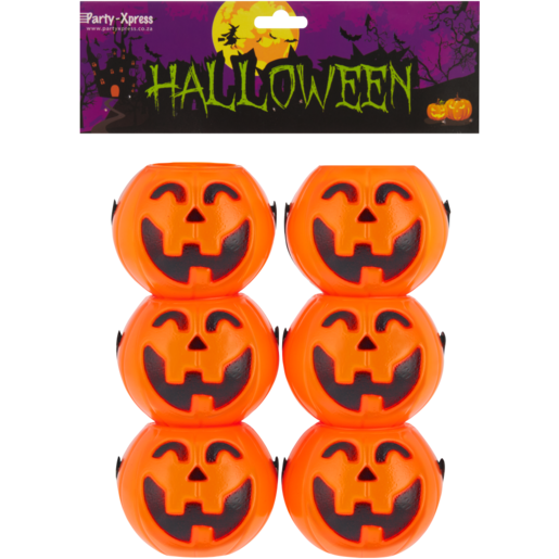 Party Xpress Orange Pumpkin Halloween Mini Treat Buckets 6 Pack