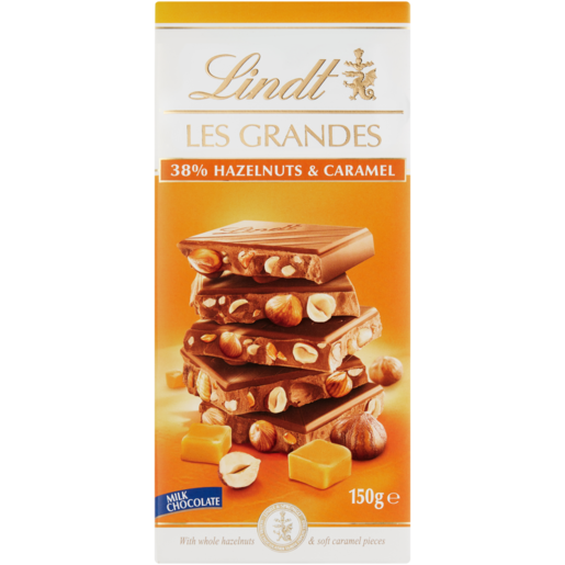 Lindt Les Grandes Hazelnuts & Caramel Milk Chocolate Bar 150g