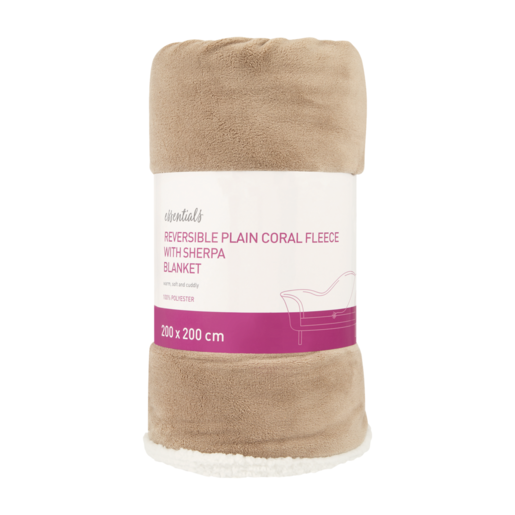Essentials Reversible Plain Coral Fleece with Sherpa Blanket 200 x 200cm (Colour May Vary)
