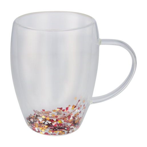 Glitter Double Wall Glass Mug 350ml
