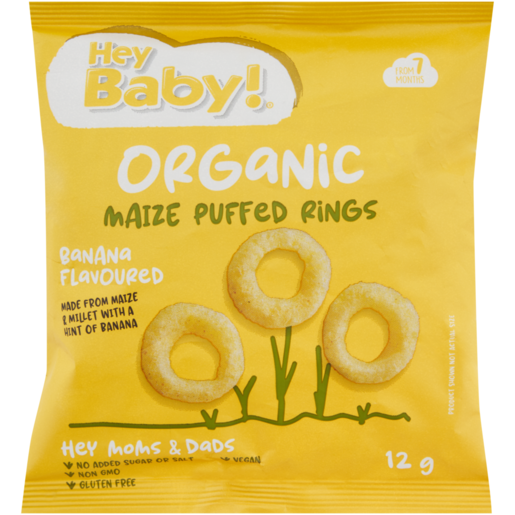 Hey Baby Banana Flavoured Organic Maize Puffed Rings 12g