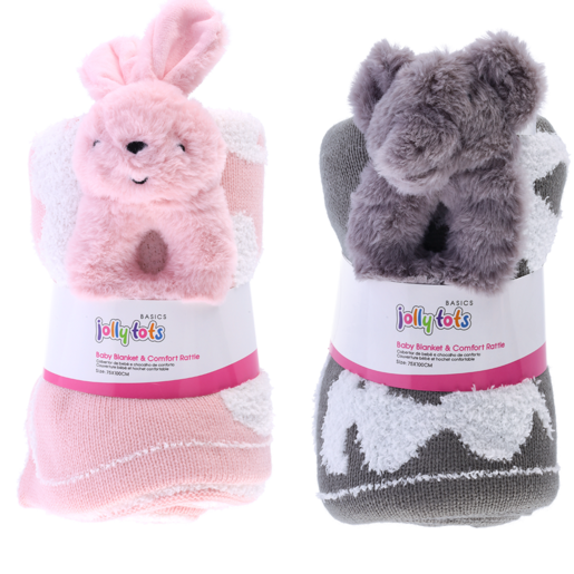Jolly Tots Baby Blanket & Rattle Gift Set 75 x 100cm (Design May Vary)